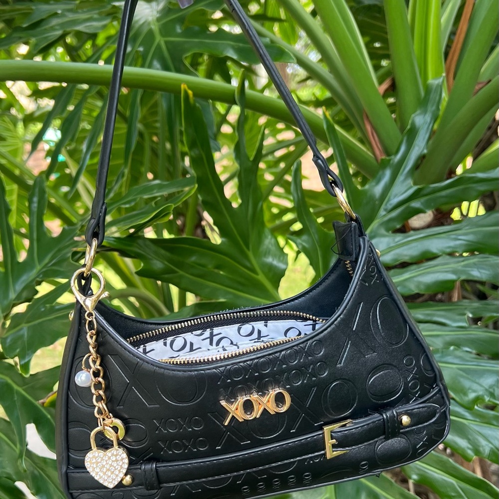 XOXO Black Shoulder Bag with Gold Accents